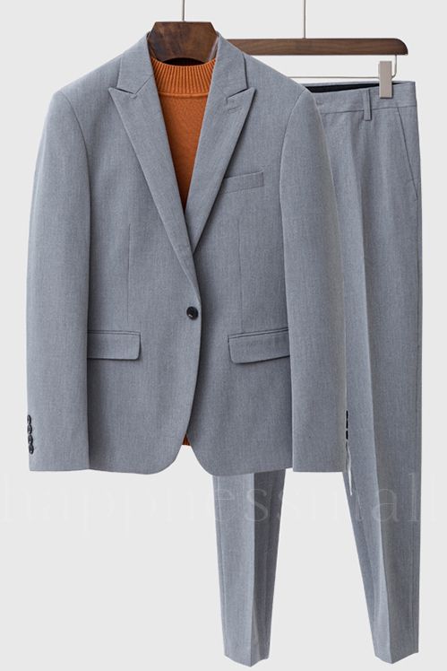 Fashion Gray Loose Peaked Lapel Men Suits | Happnessmall