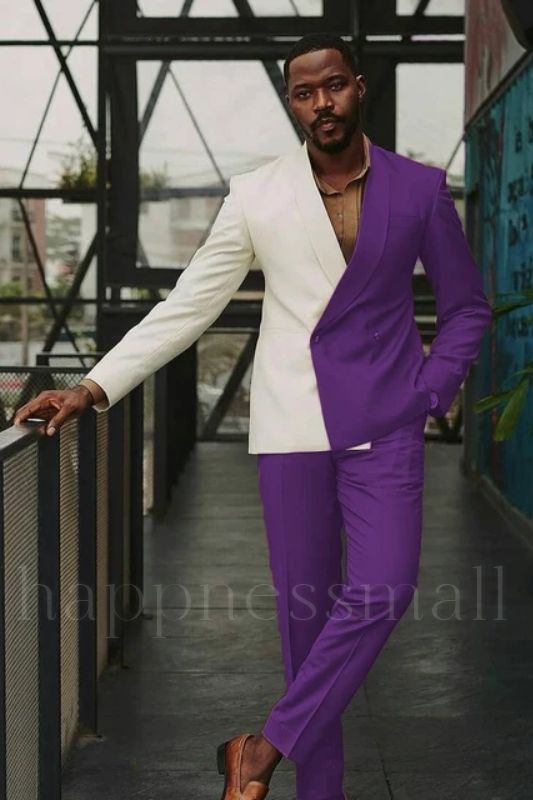 Elio Chic White And Purple Slim fit One Button Lastest Prom Men Suits