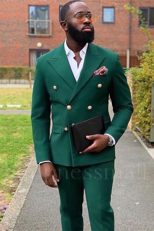 Titos Best Fitted Dark Green Double Breasted Peaked Lapel Prom Suits