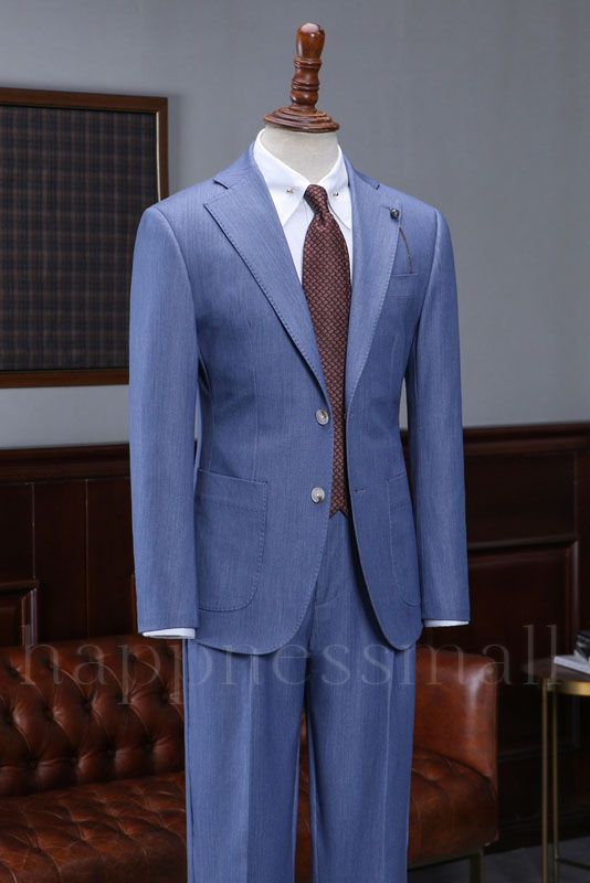 Lilith Fashion Blue 2 Pieces Notched Lapel Slim Fit Tailored Business Suit