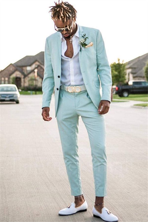 Mint Green Slim Fit Men's Two Piece Set with Notched Lapel Prom Suits