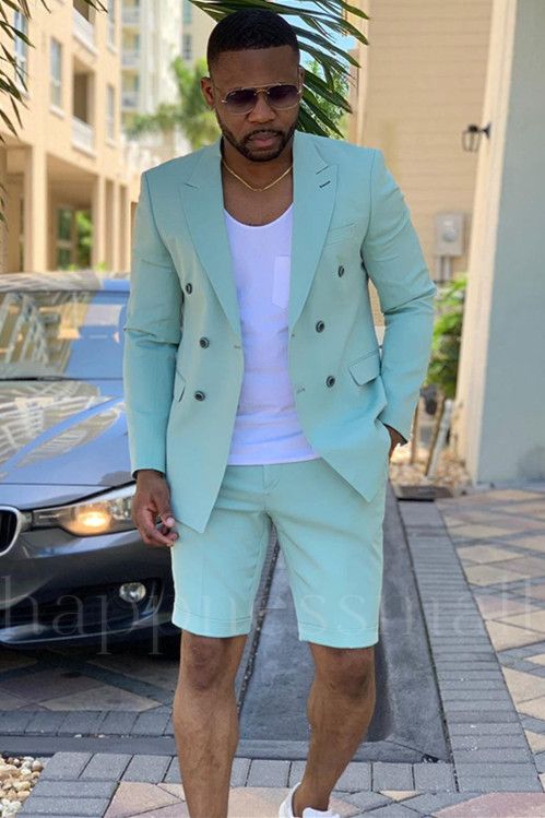 Fashion Summer Green Peaked Lapel Prom Men Suits | Happnessmall