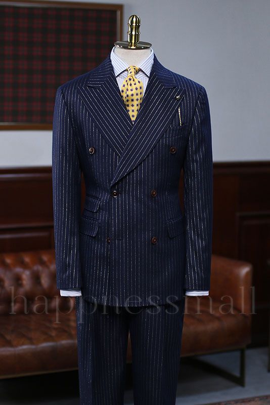 Daniel Trendy Navy Blue Double Breasted Striped Men'S Business Suit