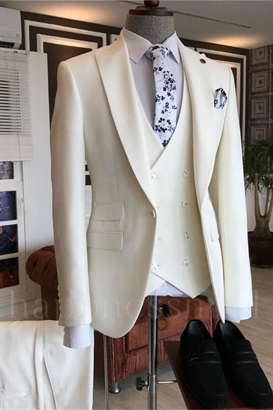Daniel White Three Piece Set With Lapel For Custom Men'S Wedding Set