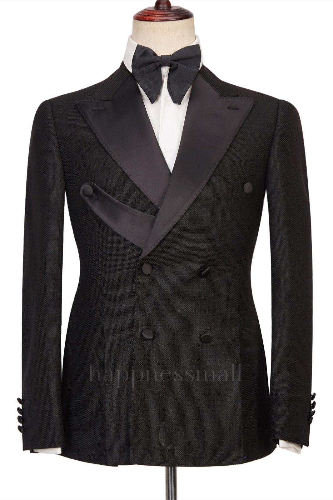 latest Design Black Double Breasted Peaked Lapel Slim Fit Men Suits for Porm