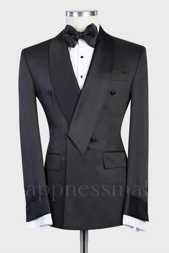 New Arrival Black Double Breasted Shawl Lapel Wedding Men Suit
