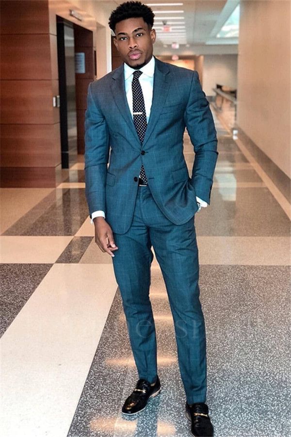 Jethro Elegant Blue Plaid Prom Suit | Two Piece Business Men Suits
