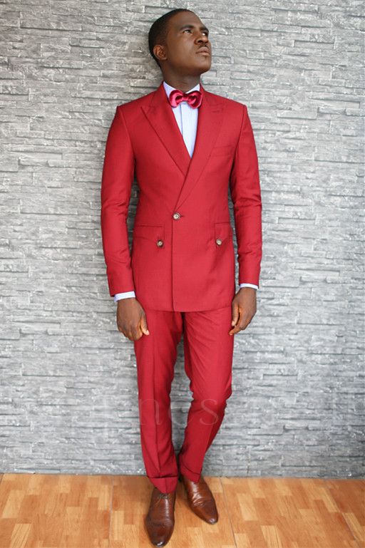 Elegant Shape Red Close Fitting Peaked Laple Men Suits for Prom | happnessmall