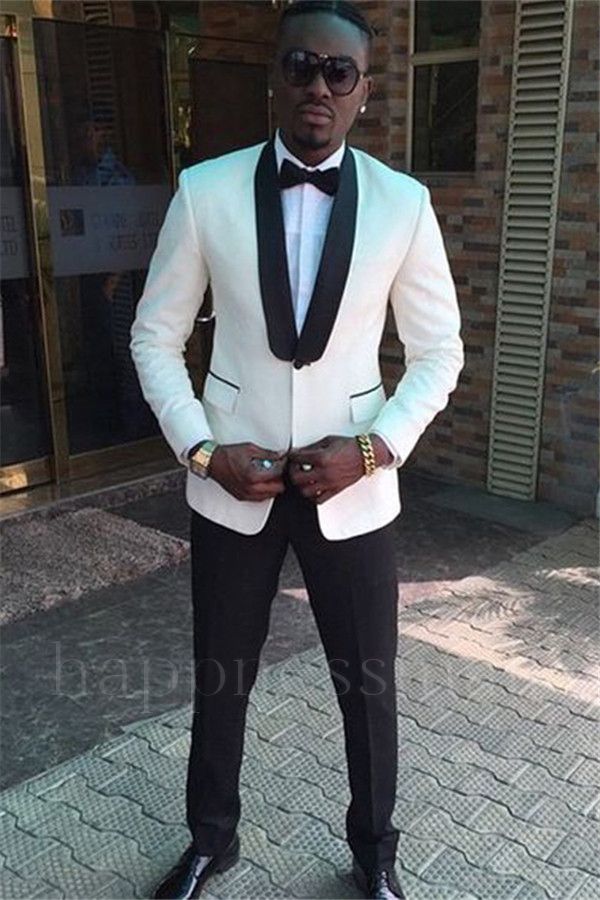 Jaxon Fashion White One Button Wedding Suits With Shawl Lapel