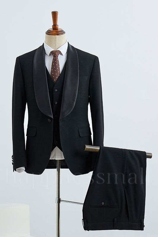 Chloe Classical All Black 3 Pieces Slim Fit Wedding Suit For Grooms