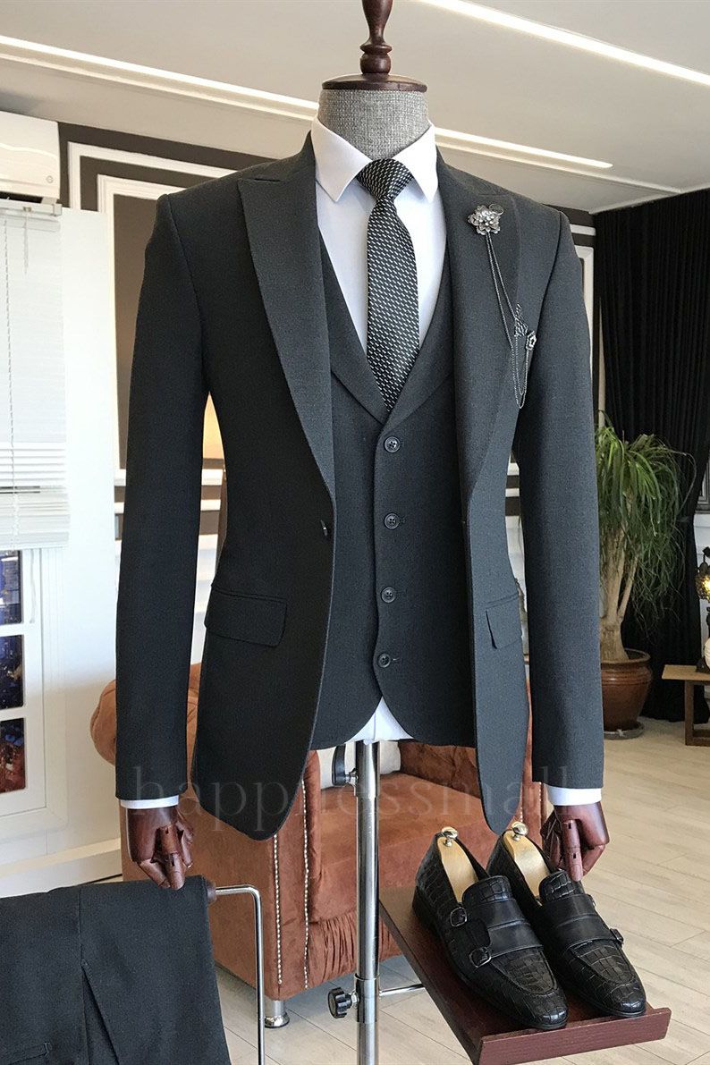 Zephyr Classic All Black Slim Fit 3-Pieces Bespoke Men Suits For Business