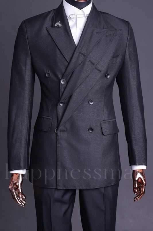 Pericles Special Design Black Peaked Lapel Double Breasted Prom Suits