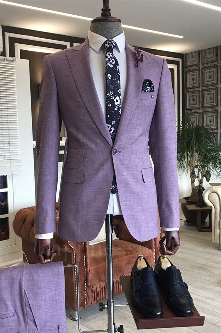 Patricia Chic Purple 2-Pieces Peaked Lapel Slim Fit Prom Suits For Men