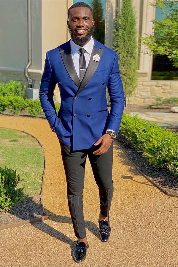 Modern Pericles Royal Blue Peaked Lapel Slim Fit Double Breasted Prom Suits