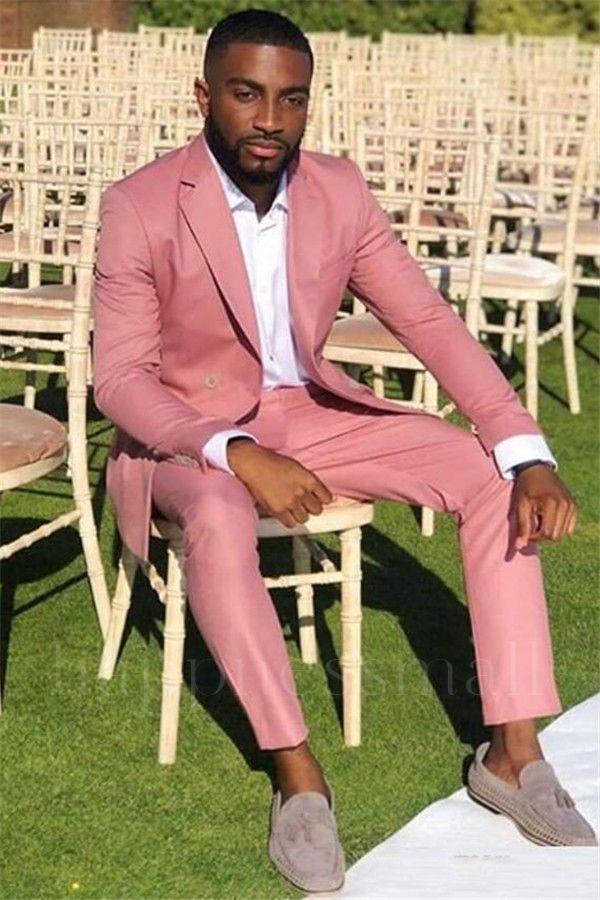 Hudson Pink Two Pieces Slim Fit Notched Lapel Men's Suit for Prom
