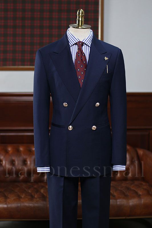 Maverick Tailored Navy Blue Double Breasted Business Suit For Men