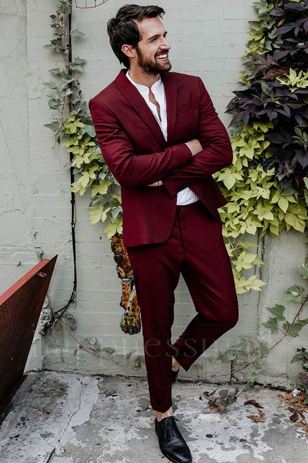 Greyson Popular Burgundy Peaked Lapel Simple Prom Outfits