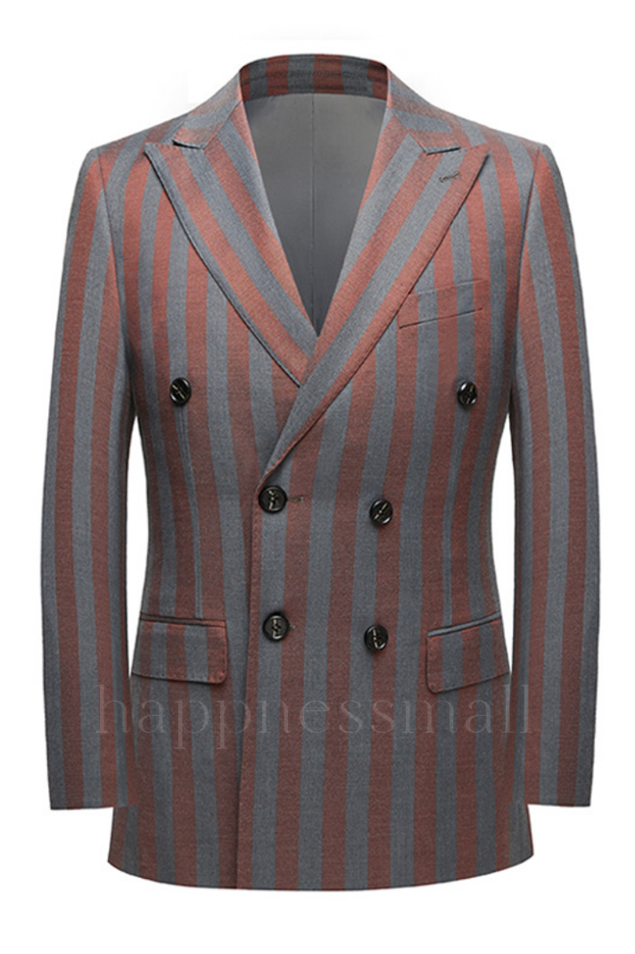 Dashiell Modern Red and Gray Stripes Double Breasted Prom Men's Suits