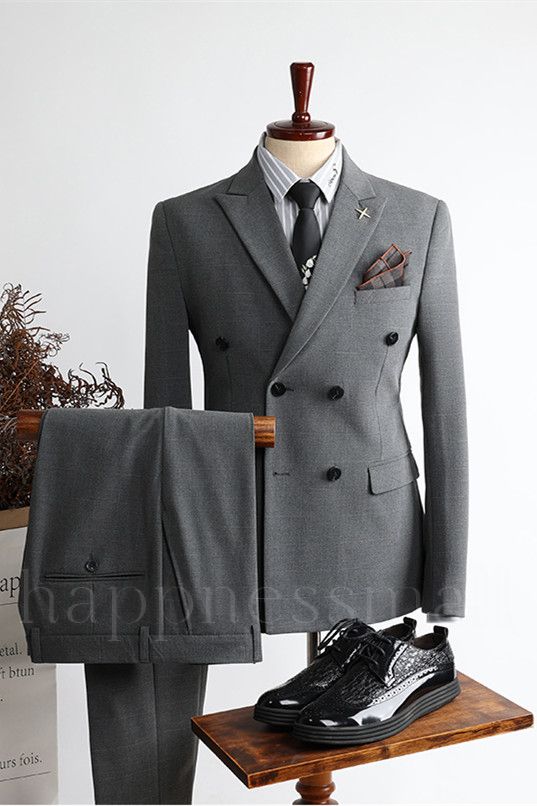 New Arrival Double Breasted Peaked Lapel Business Men Suits | happnessmall