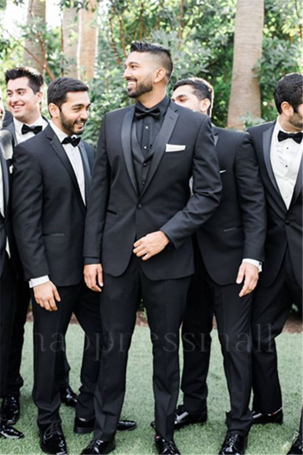 Black Slim Fit One Button Wedding Groomsmen Suit | happnessmall
