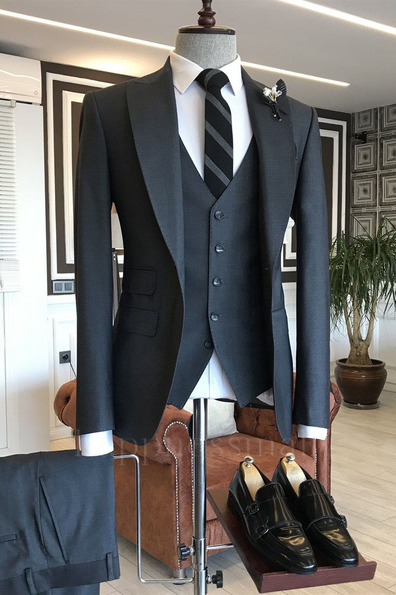 Jasper Traditional Black One Button Double Breasted Business Suits For Men