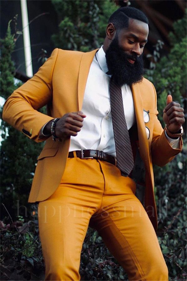 Orion Simple Stylish Yellow Shawl Lapel One Button Mens Suit