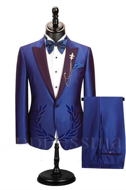 Noah Stylish  Blue One Button Peaked Lapel Slim Fit Prom Men Suits