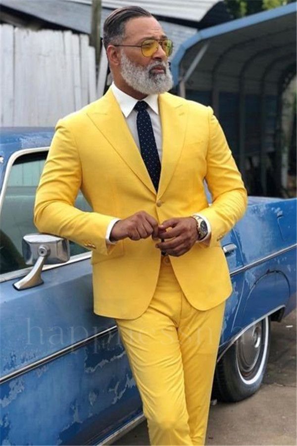 Octavius Handsome Peaked Lapel Yellow Prom Men Suits