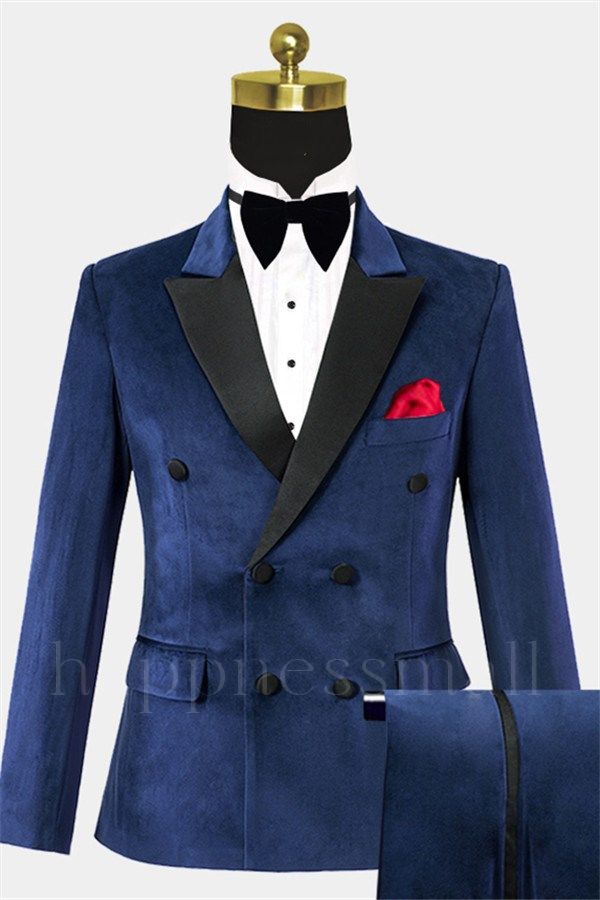 Orion Handsome Navy Blue Double Breasted Velvet Tuxedo | Two Piecs Bespoke Suits