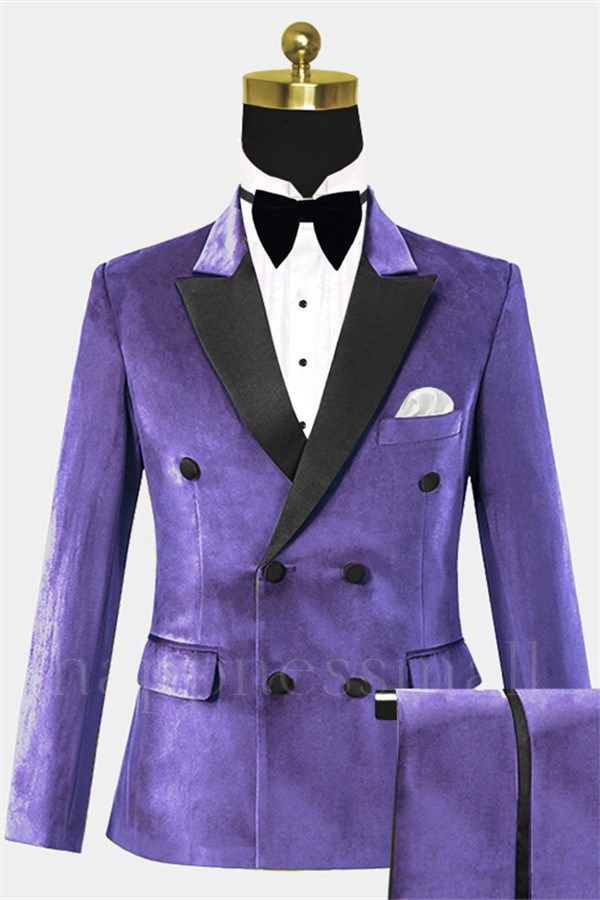 Orion Trendy Purple Double Breasted Velvet Tuxedo | two Pieces Men Suits Online