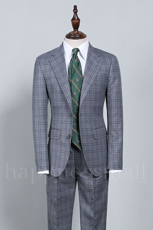 Zoey Popular Dark Gray Plaid Notched Lapel Slim Fit Formal Menswear