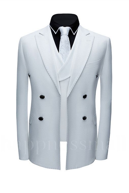 Fashion White Notched Lapel Double Breasted Formal Men suits | Prom suits