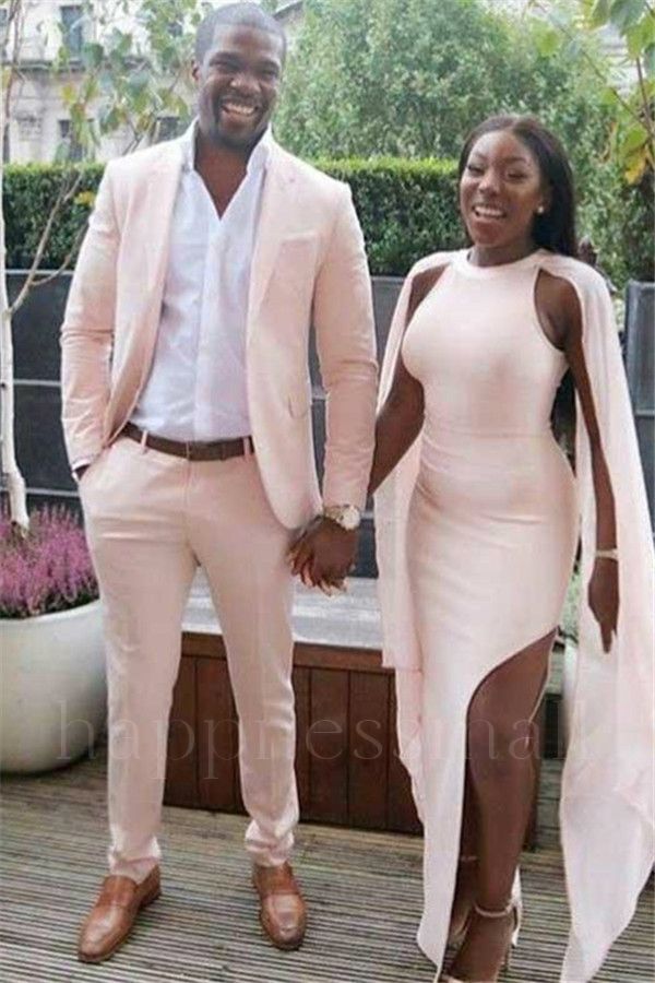 Fashionable pink slim fit pointed neck gap men's ball two-piece suit