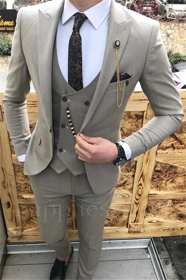 Zane New Fashion Peak Lapel Slim Fit 3 Pieces Gray Suits