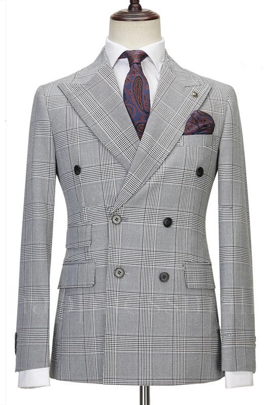 Fashion Best Fitted Black Double Breasted Plaid Men Suits