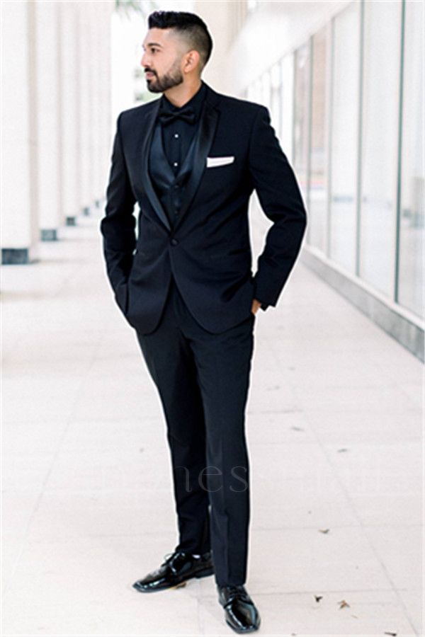 Classic One Button Groom Suit | Fashionable Silk Shawl Collar Best Man Suit