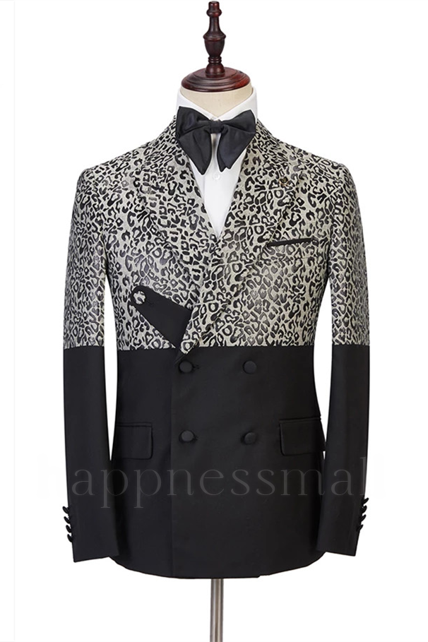 Gorgeous Cool Leopard Print Black Double Breasted Men Suits