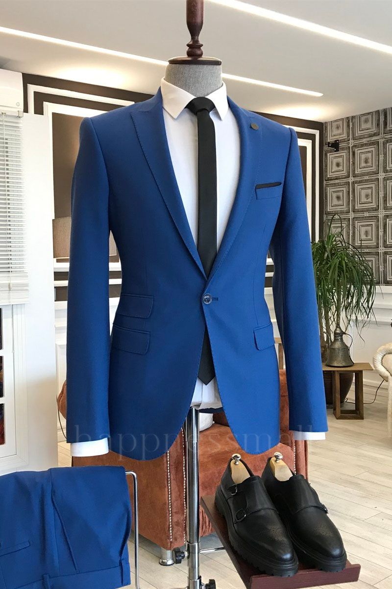 Lincoln Gentle Royal Blue Peaked Lapel Bespoke Formal Business Men Suits