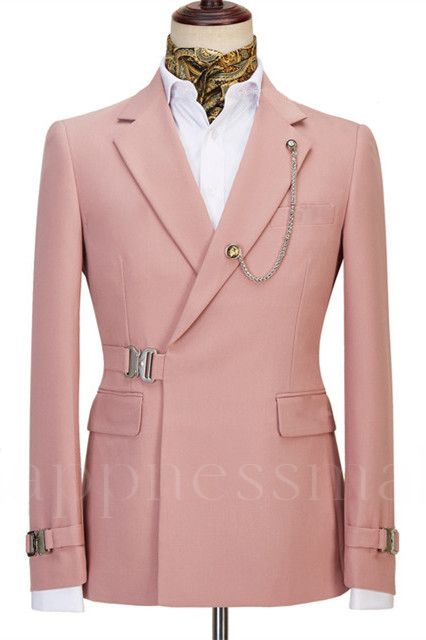 Latest Design Pink Slim Fit Bespoke Prom Men Suit with Belt