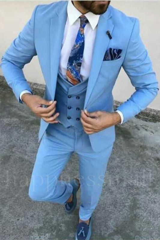 Sophia Blue Three Pieces Bespoke Notched Lapel Formal Men Suits