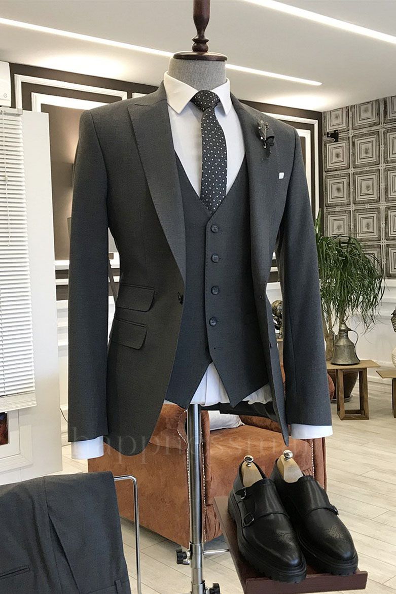 Panayiotis High-Quality Formal Black 3-Pieces Peaked Lapel Best Business Men Suit