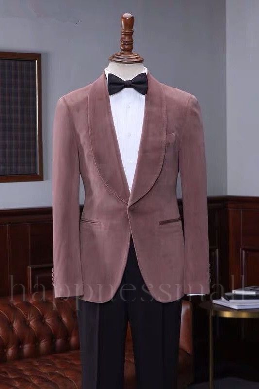 Unique Pink Velvet Shawl Laple Men Suits for Wedding