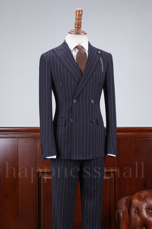 Maverick Navy Blue Striped Slim Fit Bespoke Business Suit