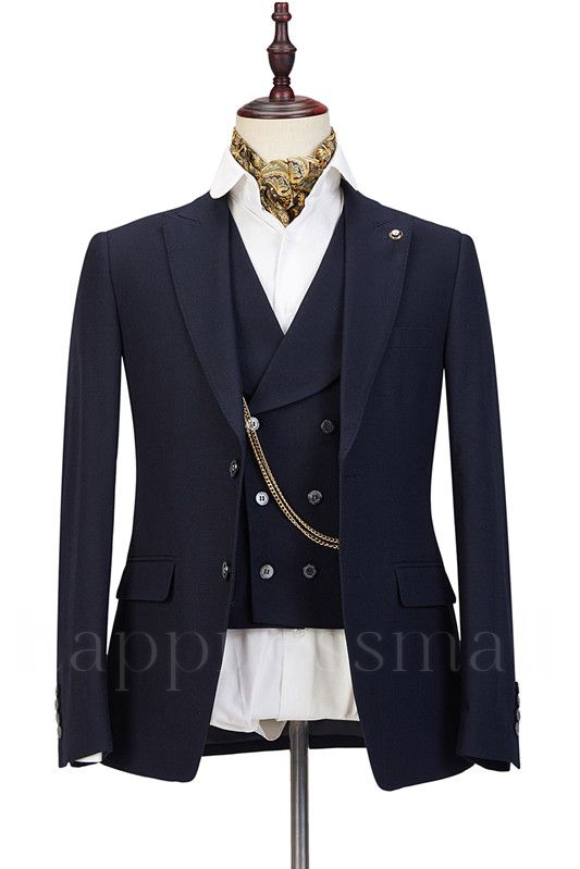 Chic Black Three-Piece Peaked Lapel Elegant Wedding Suits for Men