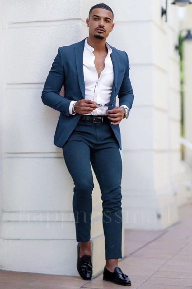 Victoria Simple Dark Navy Slim Fit Bespoke Men Suits for Prom