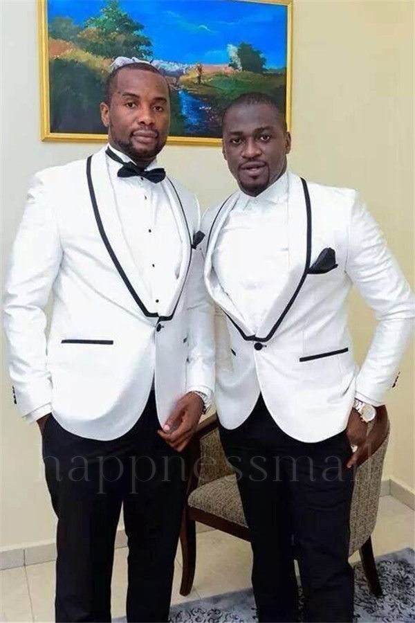 Zephyrus Bespoke White One Button Shawl Lapel Wedding Groomsmen Suits