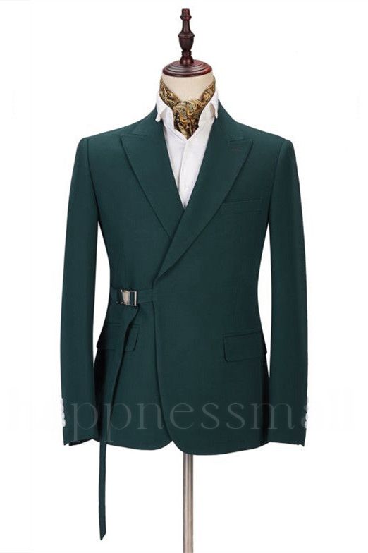 Modern Dark Green Peaked Lapel Bespoke Prom Suits