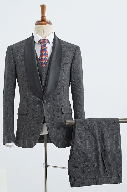 Zephyr Stylish dark gray 3 pieces slim fit wedding suit for grooms