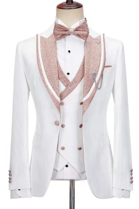 Lennox New Fashion White Three Pieces Peaked Lapel Prom Suits