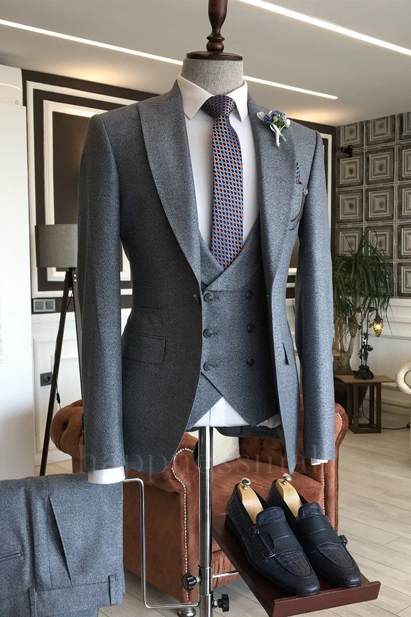 Ayla New Dark Gray 3-Pieces Peaked Lapel One Button Formal Business Suits
